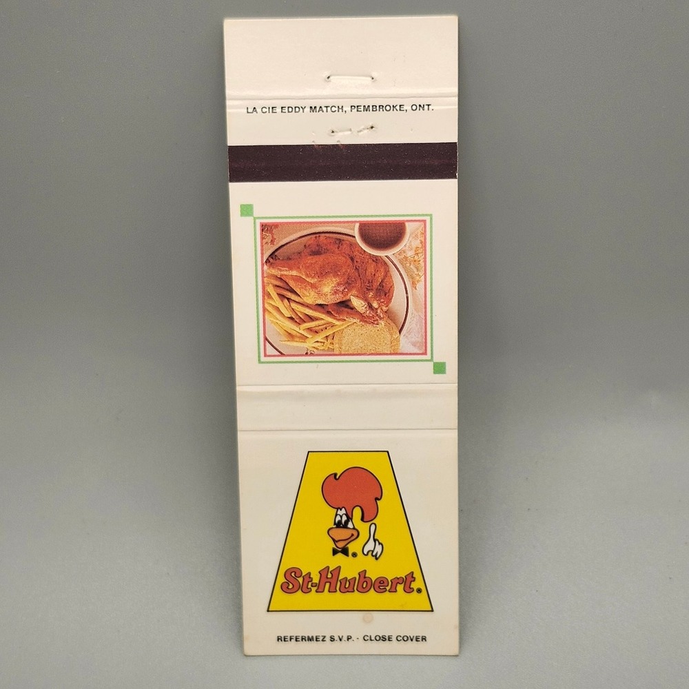 Vtg St-Hubert Restaurant Chicken Dinner Matchbook Eddy Match Pembroke ON